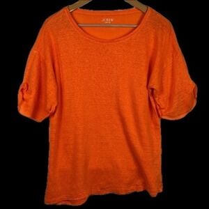 J Crew Womens Short Sleeve Knit Round Neck Linen Tee Shirt Top Sz L Breathable